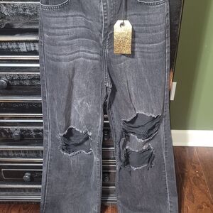 Vibrant Charcoal Distressed Flare Jeans